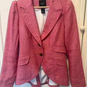 Smythe 100% Linen Blazer Size 8 Pink Elbow Patch Tailored Jacket